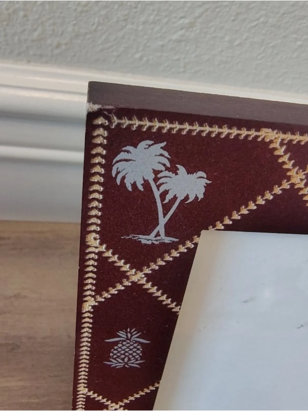 Vtg 90s Beach Theme Brown Picture Frame Pineapple Palm Tree Taiwan 4x6